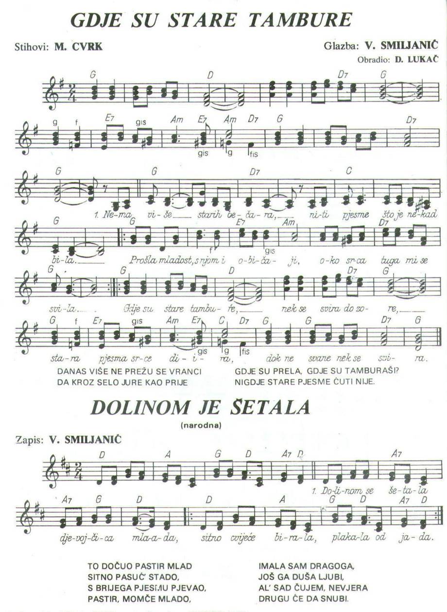Partiture Gdje su stare tambure-Dolinom se �etala